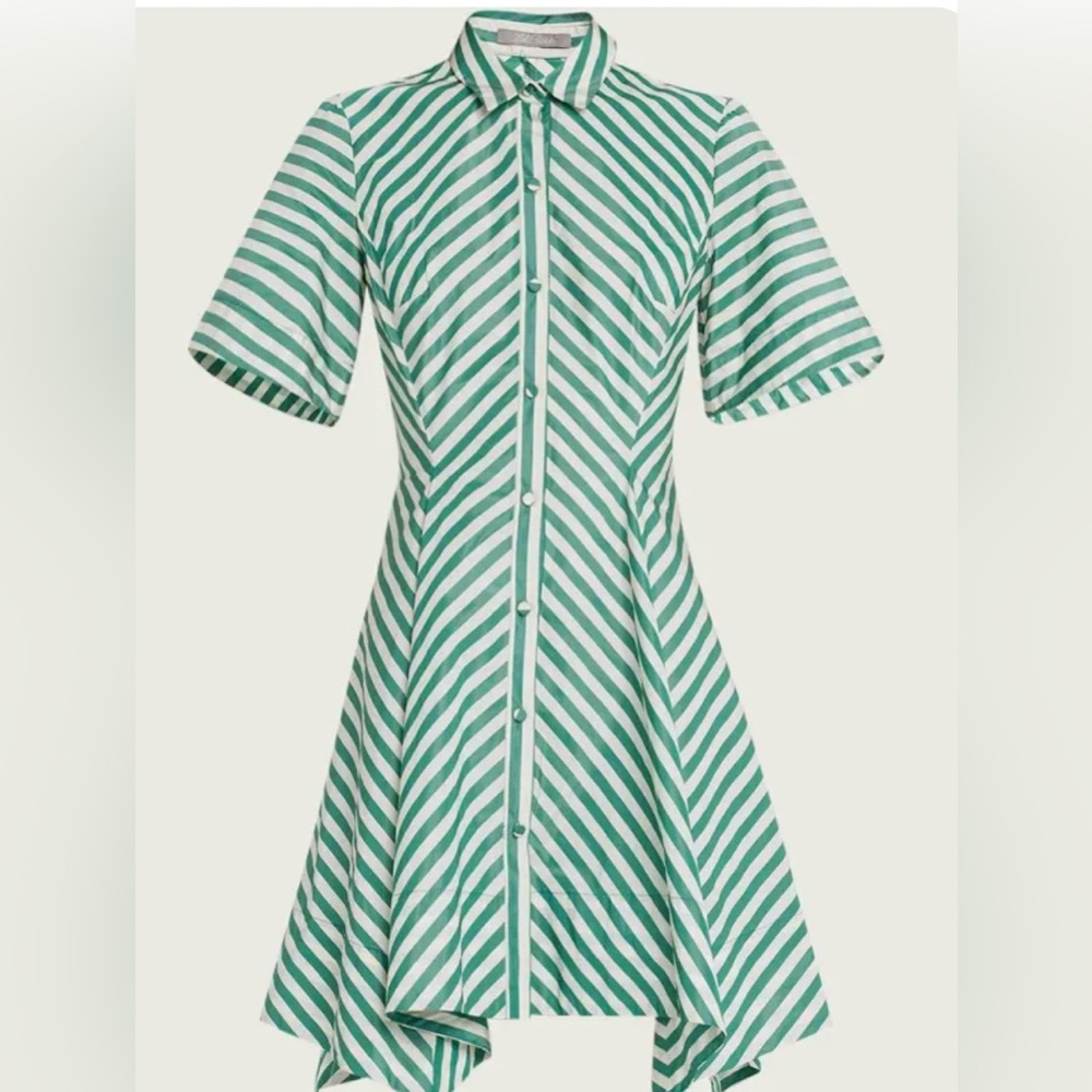 Lela Rose Directional Stripe Flare Hem Shirtdress in Forest